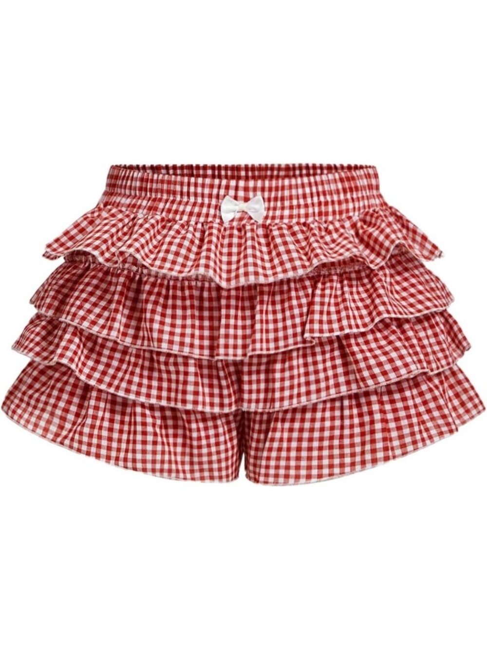 Plus Size Y2K Gingham Plaid Mini Shorts - Tiered Ruffled Summer Style